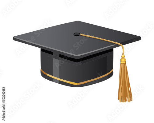 Graduation cap with detailed gold tassel illustration