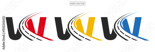 W letter road way logo creative design template in transparant background