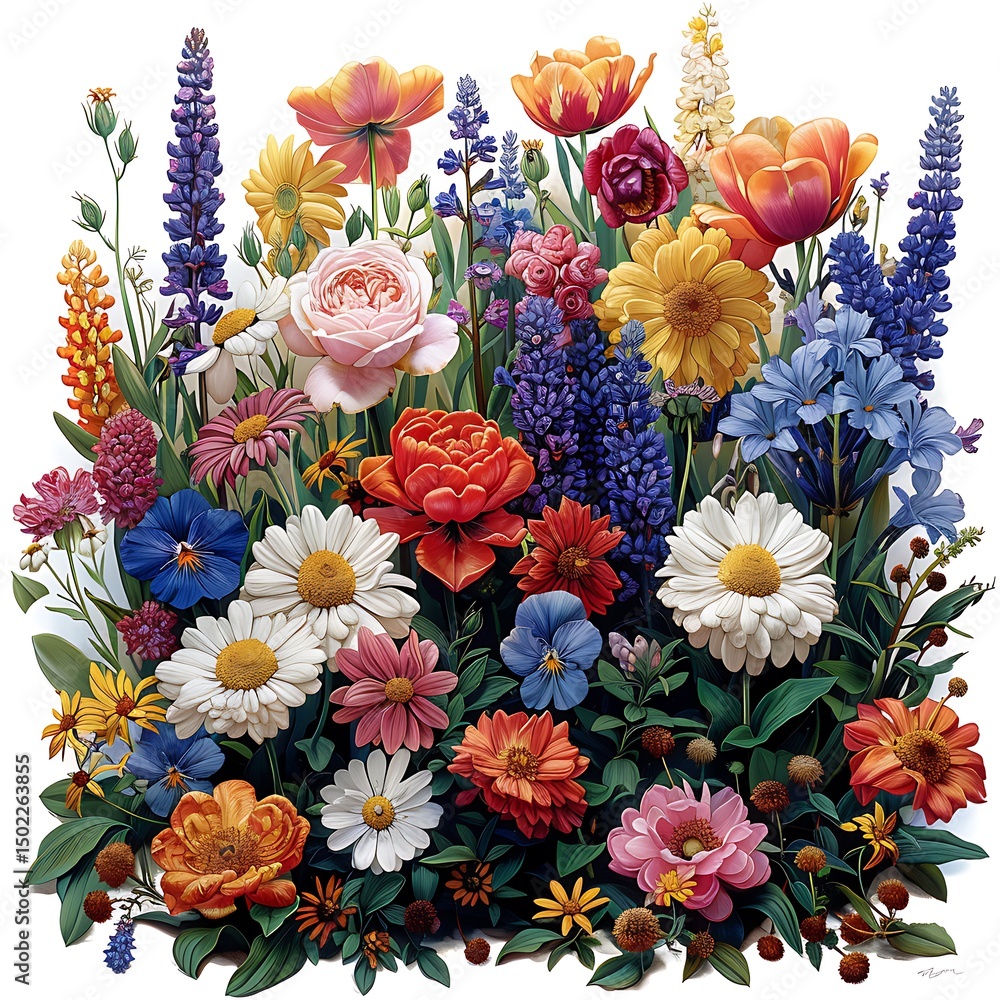 Obraz premium Lush flower bed with bright vivid blossoms high resolution picture