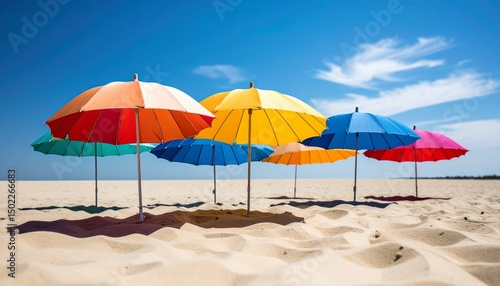 Wallpaper Mural 澄みきった青空を背景に、広がる白い砂地の中にカラフルなビーチパラソルがひとつだけぽつんと刺さっている Torontodigital.ca