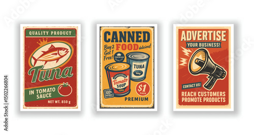 Retro Commercial Poster Set – Vintage Food and Advertising Tin Signs