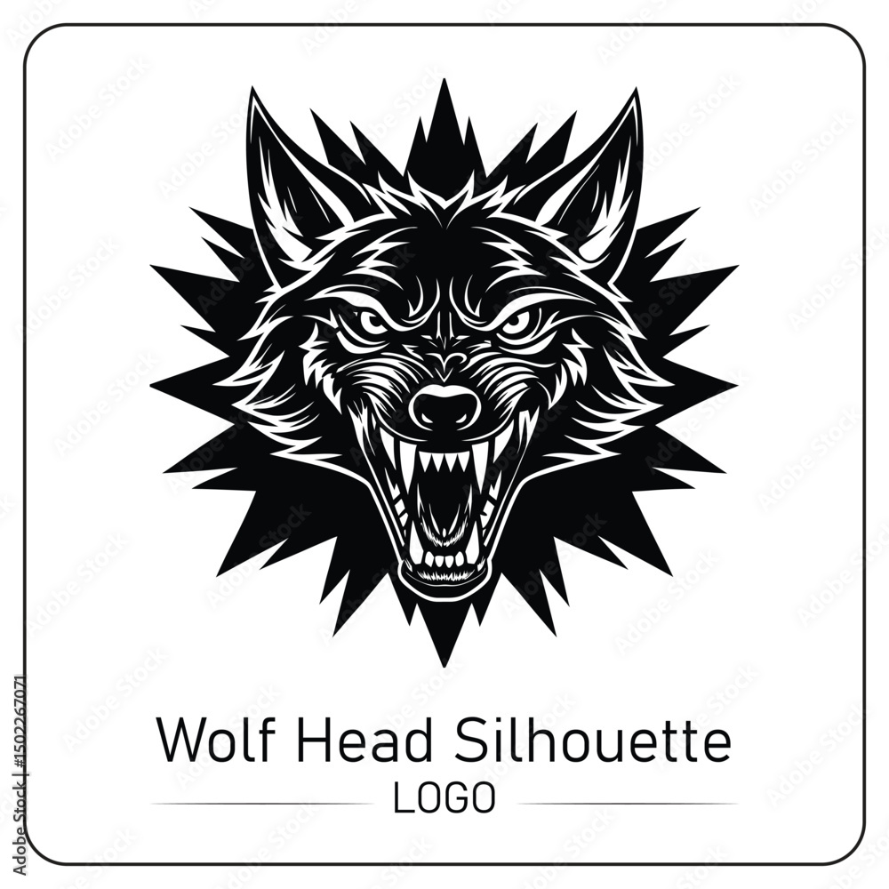 Obraz premium Aggressive Wolf Head Silhouette Logo Design Black and White Vector Illustration