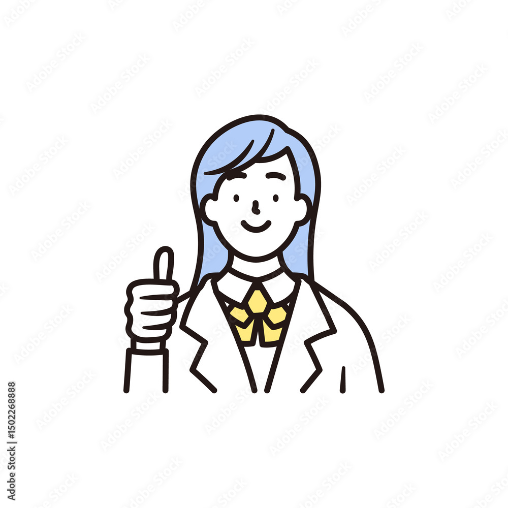 笑顔でグッドポーズをする女子高校生の上半身のシンプルなイラスト素材 笑顔でグッドポーズをする女子高校生の上半身のシンプルなイラスト素材