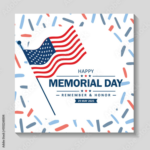 Memorial Day Vector with US Flag on White Background.