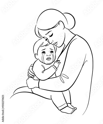 Child crying in mother’s lap