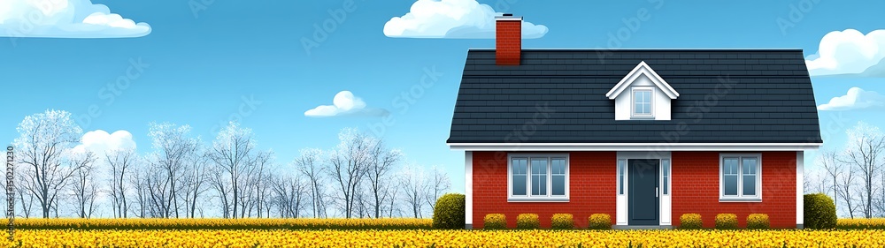 Naklejka premium Rural home in a field of flowers
