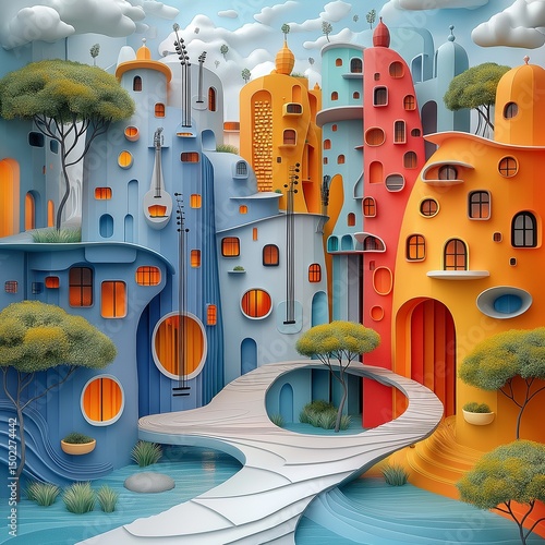 cartoon city landscape,generative ai illustration