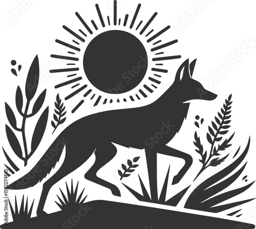 Artwork animal drawing silhouette of a jackal vector