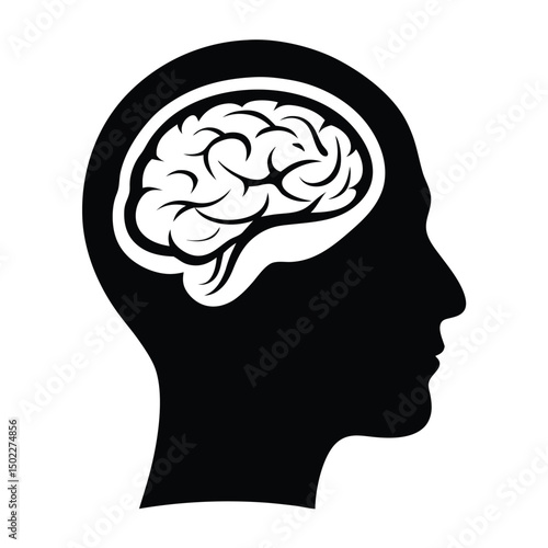 Silhouette of a human head with a brain illustration inside