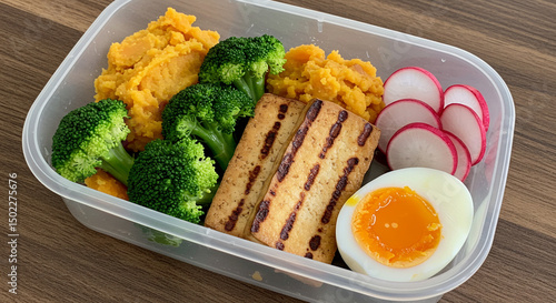 TV Dinner with Leafy Greens and Staple Foods