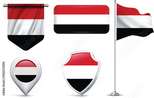 Set of Yemen Flags in Different Shapes and Styles Free Download Set of Yemen Flags in Different Shapes and Styles - GFXLoad
