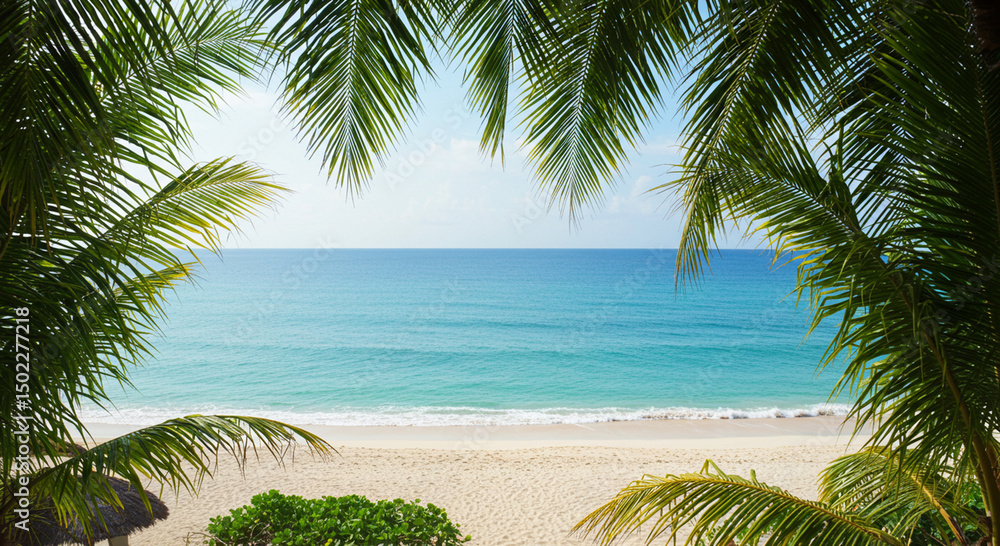 Fototapeta premium Tropical Blue Ocean Beach with Sandy Shore
