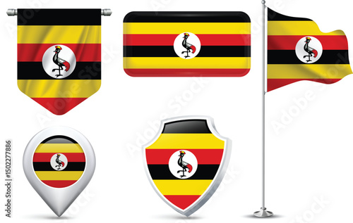 Free Download Set of Ugandan Flags in Different Shapes and Styles - GFXLoad