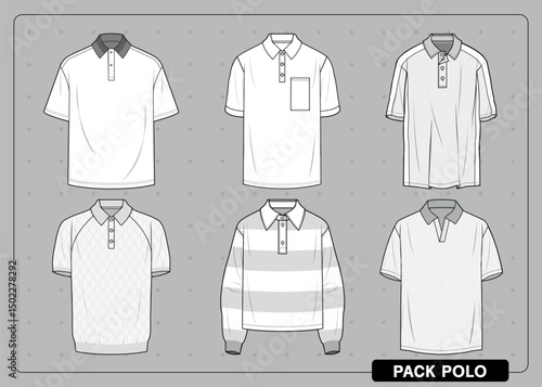 polo pack, Streetwear Clothing Vector Mockup Pack Techpack, Mockups Clothing Brand Fashion Design