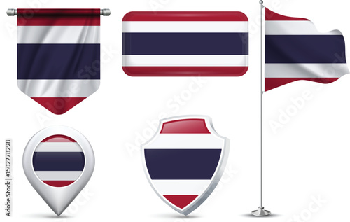Free Download Set of Thailand Flags in Different Shapes and Styles - GFXLoad