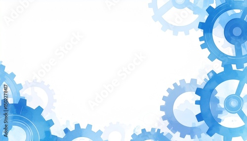 Gears engineering mechanics industrial watercolor concept. Abstract blue gears on a white background for design use.
