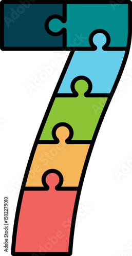 Colorful Jigsaw Puzzle Number
