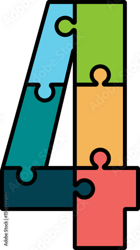 Colorful Jigsaw Puzzle Number