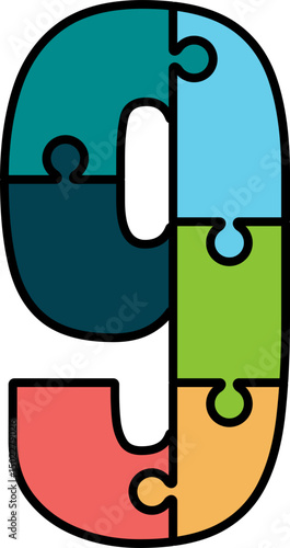 Colorful Jigsaw Puzzle Number