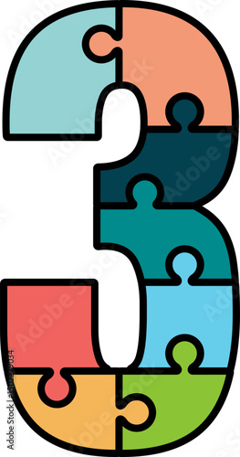 Colorful Jigsaw Puzzle Number