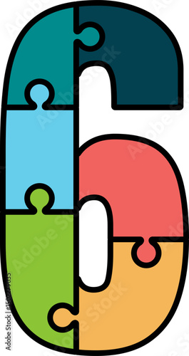 Colorful Jigsaw Puzzle Number