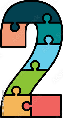 Colorful Jigsaw Puzzle Number