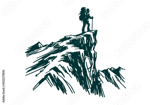 Mountain Hiker sketch vector illustration