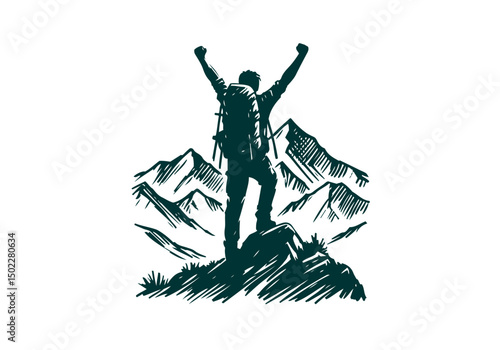 Mountain Hiker sketch vector illustration