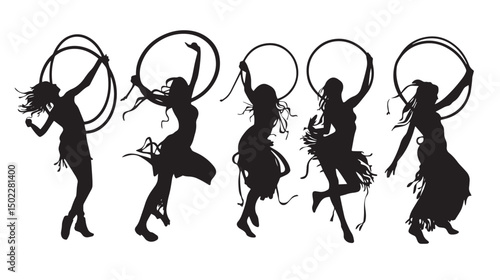 Free Hula Hoop Silhouettes Vector , black silhouettes isolated on white background