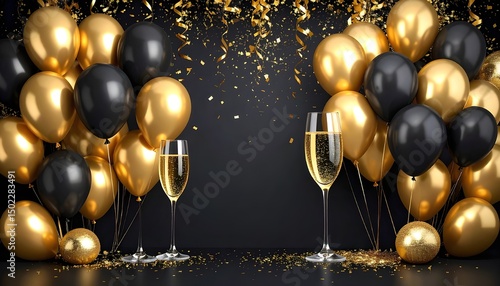 Festive Black and Gold Balloons Background