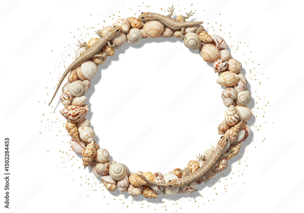 Obraz premium Natural Seashell Ring Border Ideal for Wedding Invitations or Ocean-Themed Projects