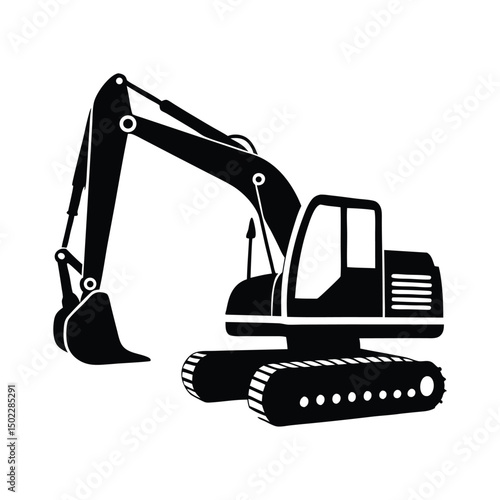 Creative excavator illustration, Construction excavator silhouette vector illustration isolated on a white background, bulldozer excavator isolated on white