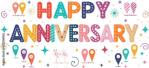 Decorative Happy Anniversary script in artistic lettering.