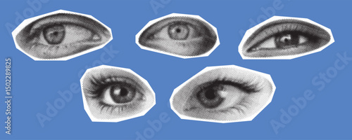 Halftone Eyes Vector Illustration on Blue Background