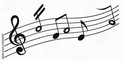 Music notes and treble clef on sheet music