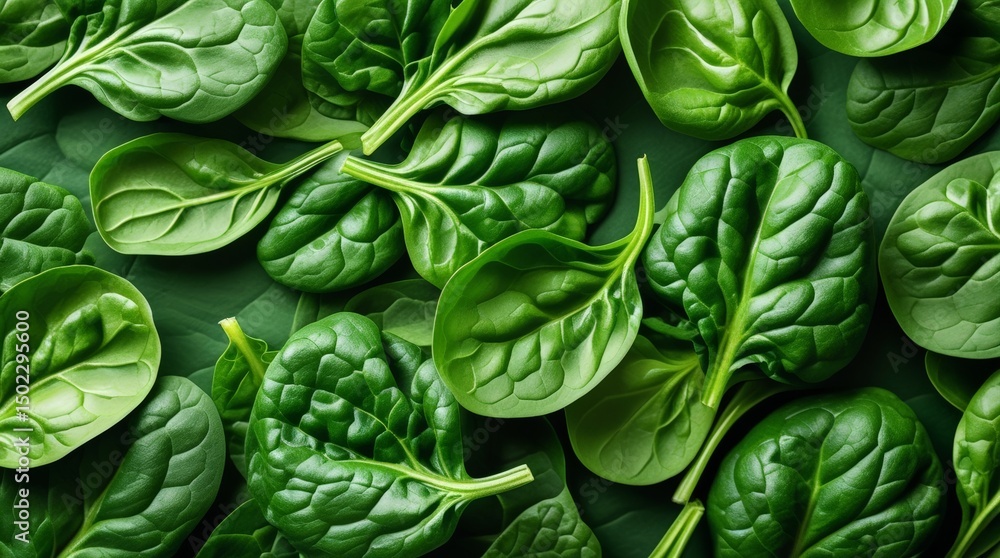 Fototapeta premium Fresh Green Spinach Leaves Background. Healthy Organic Food Texture and Pattern