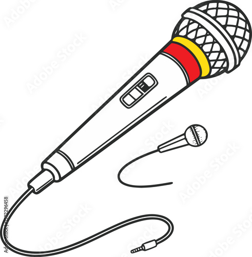 Vector Illustration of a Wired Microphone with Cable – Colorful Outline Style