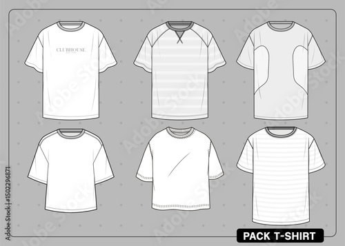 tee pack, t shirt pack Streetwear Clothing Vector Mockup Pack Techpack, Mockups Clothing Fashion Design