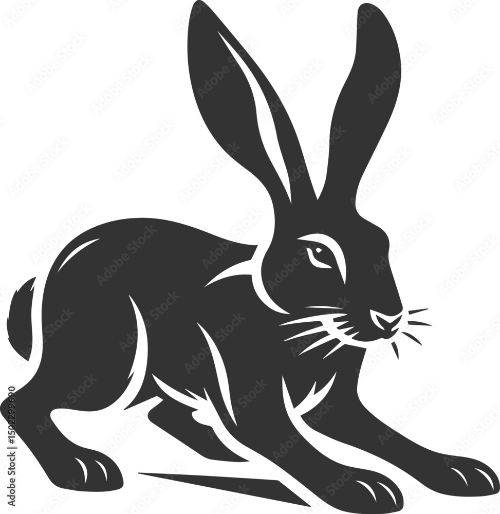 Obraz premium Cute animal hare rabbit vector drawing silhouette