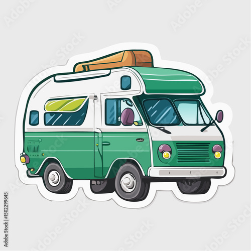 Green and White Vintage Camper Van Pixel Art Illustration