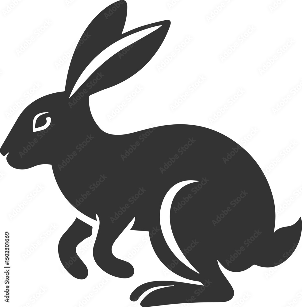 Obraz premium Cute animal hare rabbit vector drawing silhouette