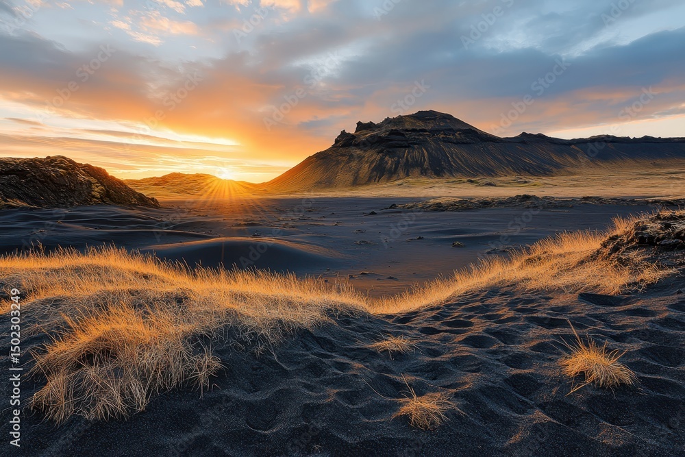 Fototapeta premium sunset over textured orange and black sand dunes