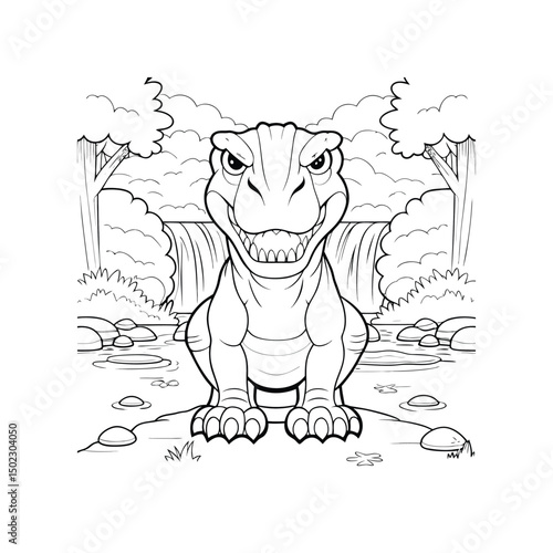 Cute Tyrannosaurus Rex Coloring Page  Jungle Waterfall Scene