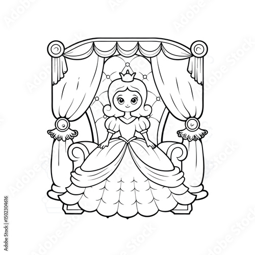 Princess Coloring Page Regal Throne Illustration