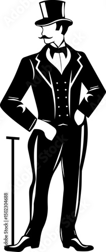 Butler Vector Illustration, Elegant Male Servant Icon in Black and White