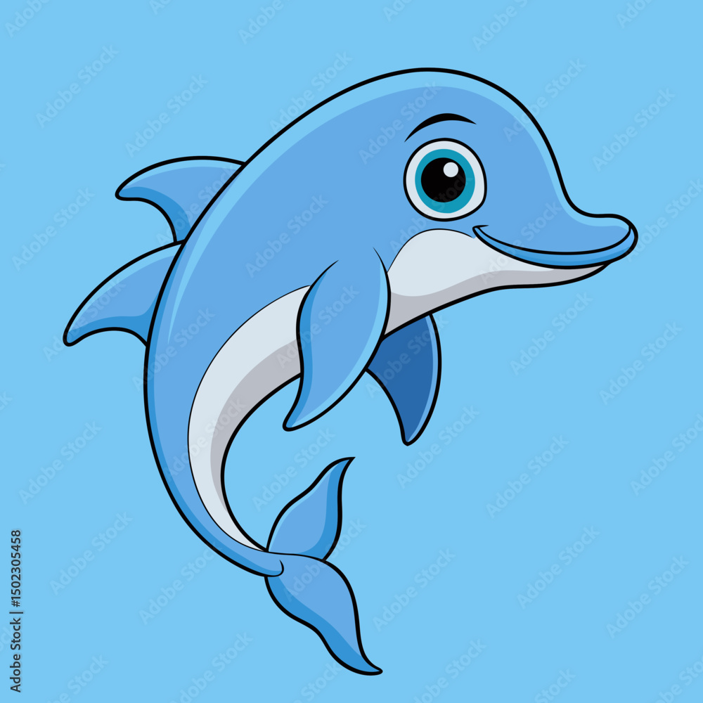 Naklejka premium Cartoon Dolphin Vector Art.
