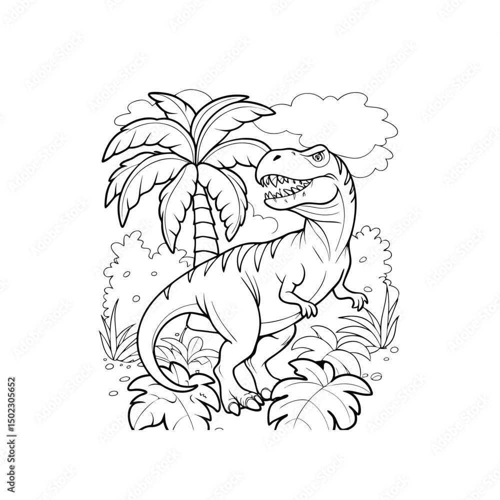 Fototapeta premium T-Rex Dinosaur Coloring Page Prehistoric Jungle Adventure