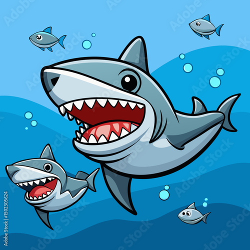Cartoon Sharks Comic Shark Animals.