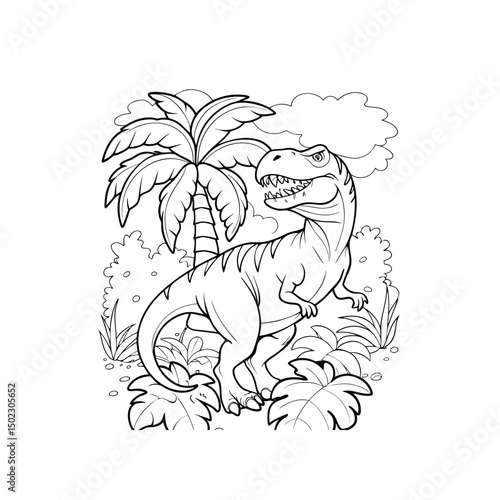 T-Rex Dinosaur Coloring Page Prehistoric Jungle Adventure