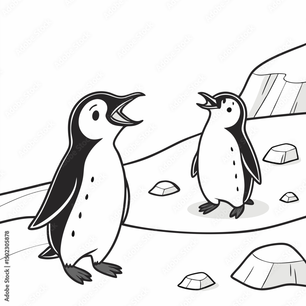 Naklejka premium Cute Little Penguins Simple Illustration Black.